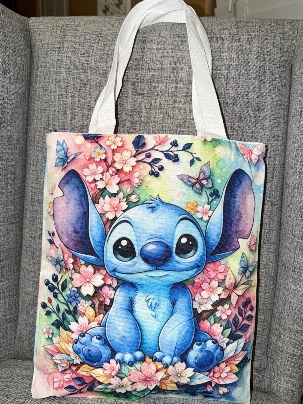 Stitch Floral Print Canvas Tote Bag in Blue